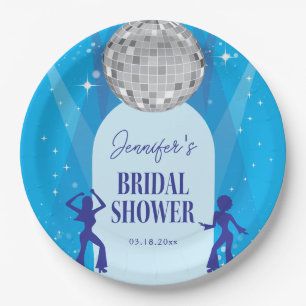 Retro Blue 70s Disco Dancing Queen Bridal Shower Paper Plate