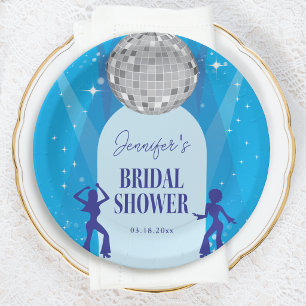 Retro Blue 70s Disco Dancing Queen Bridal Shower Paper Plate