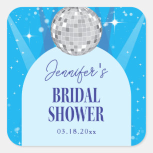 Retro Blue 70s Disco Dancing Queen Bridal Shower Square Sticker