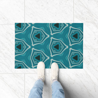 Retro Blue Abstract Modern Print Doormat