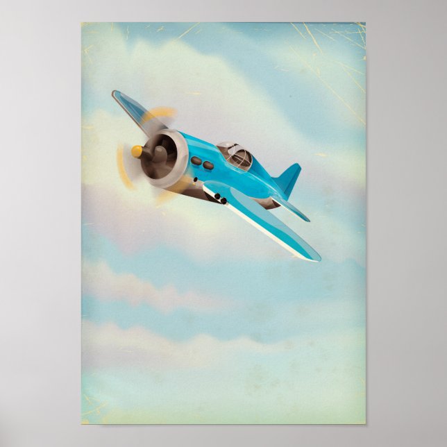 Retro Blue aeroplane Poster (Front)