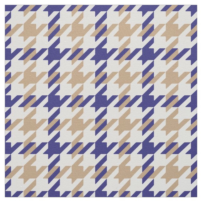 Retro blue and beige houndstooth plaid pattern fabric (Swatch)