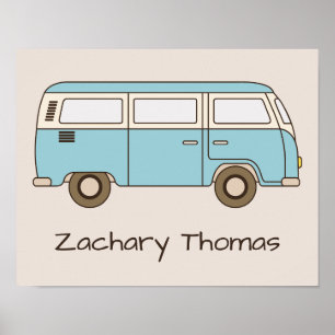 Retro Blue and Cream Van Personalised Poster