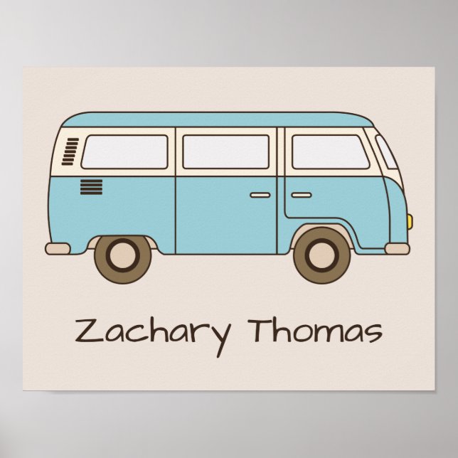 Retro Blue and Cream Van Personalised Poster (Front)