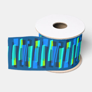 Retro Blue and Green Abstract Print Ribbon Grosgrain Ribbon