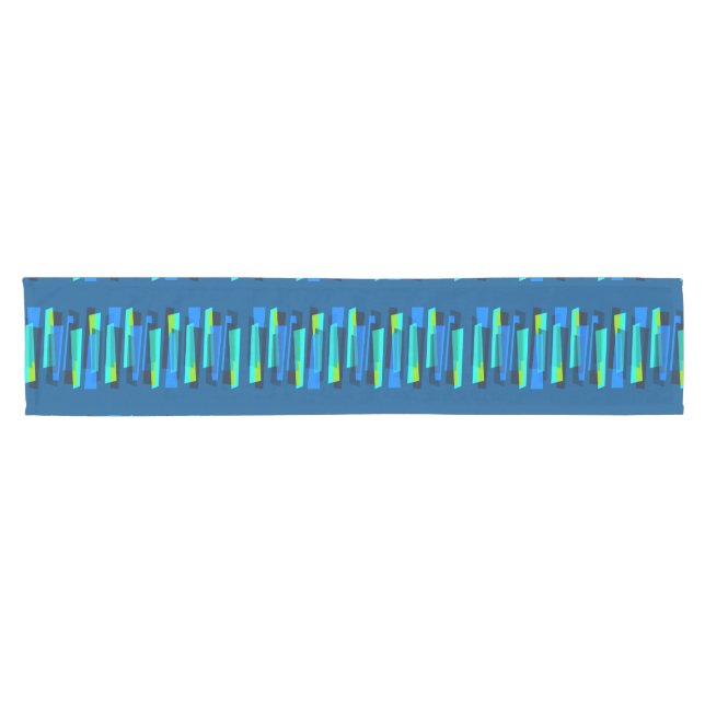 Retro Blue and Green Abstract Print Table Runner (Horizontal)