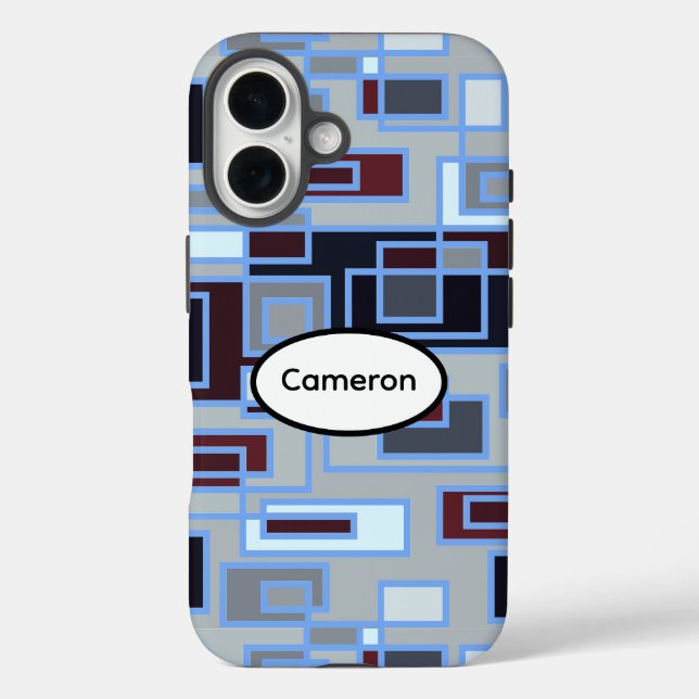 Retro Blue and Grey Rectangles Case-Mate iPhone Case (Back)