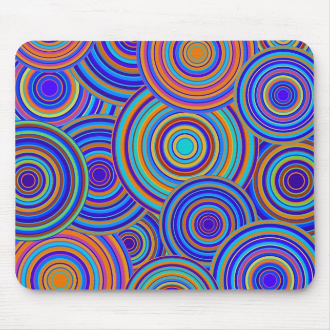 Retro Blue and Orange Circles Pattern Mouse Mat (Front)