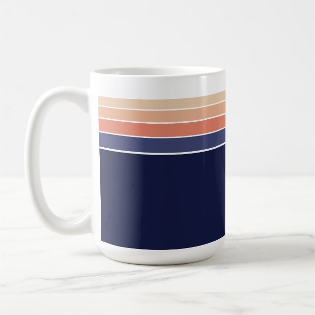 Retro Blue and Peach Striped Coffee Mug (Left)