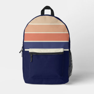 Retro Blue and Peach Striped Printed Backpack