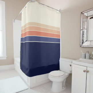 Retro Blue and Peach Striped Shower Curtain