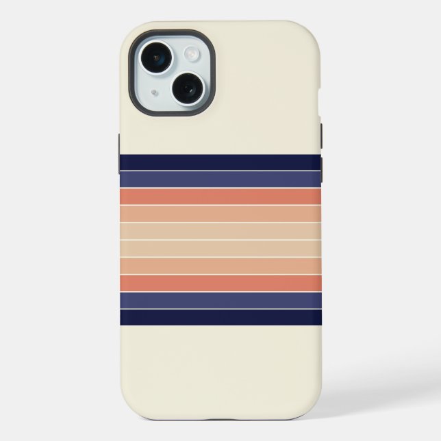Retro Blue and Peach "Surfboard" Striped  iPhone Case (Back)
