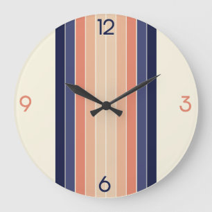 Retro Blue and Peach "Surfboard" Striped  Large Clock