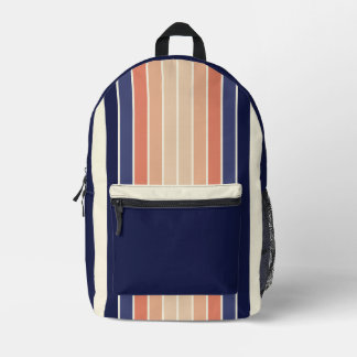 Retro Blue and Peach "Surfboard" Striped Printed Backpack
