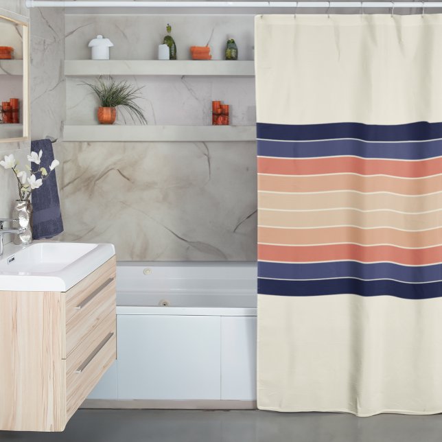 Retro Blue and Peach "Surfboard" Striped  Shower Curtain (Creator Uploaded)