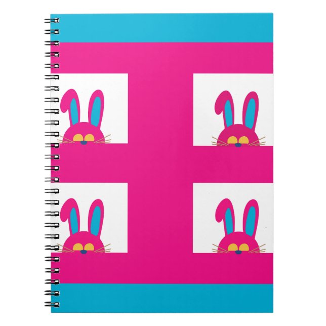 Retro Blue and Pink Easter Bunny  Notebook (Front)