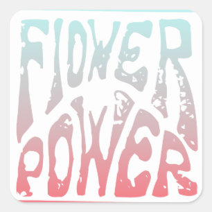 Retro Blue and Pink Flower Power Sign Graphic Square Sticker