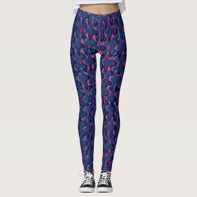 Retro blue and pink pattern leggings (Front)