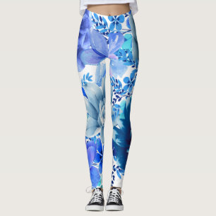 Retro Blue and Purple Floral Multi Rose Leggings