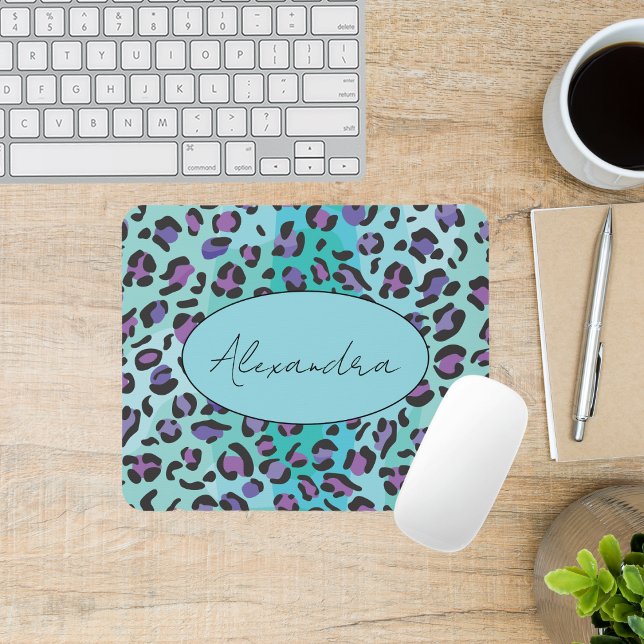 Retro Blue and Purple Leopard Print Mouse Mat (Creator Uploaded)