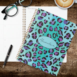 Retro Blue and Purple Leopard Print Planner