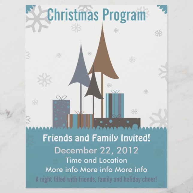 Retro Blue and Tan Christmas Program Flyer (Front)