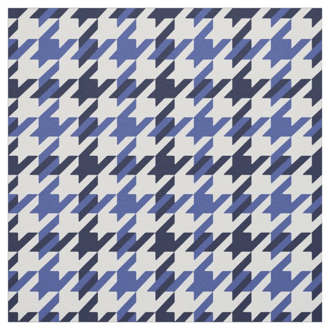 Retro blue and white houndstooth plaid pattern fabric (Swatch)