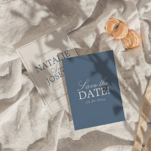 Retro Blue And White Old Money Luxury Wedding Save The Date