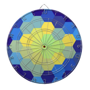 Retro blue and yellow hexagon art dartboard