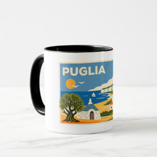 Retro Blue and Yellow Puglia Coastal Trullo Travel Mug