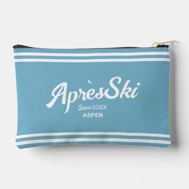 Retro Blue Apres Ski Custom Ski Resort & Year Accessory Pouch (Back)