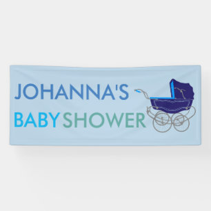 RETRO BLUE BABY PRAM (BABY SHOWER) BANNER