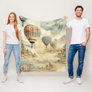 Retro Blue Balloon Antique Travel Landscape Fleece Blanket