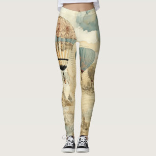 Retro Blue Balloon Antique Travel Landscape Leggings