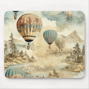 Retro Blue Balloon Antique Travel Landscape Mouse Mat