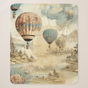Retro Blue Balloon Antique Travel Landscape Sherpa Blanket
