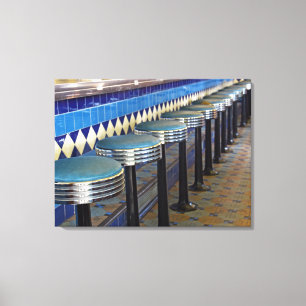 retro blue bar stools impressionism canvas print