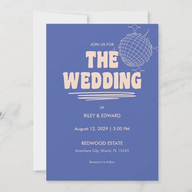 Retro Blue & Beige Bold Typography Wedding Invitation (Front)
