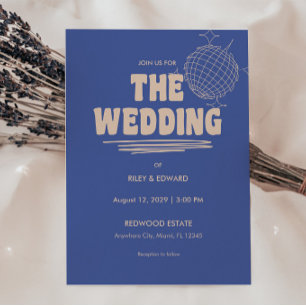 Retro Blue & Beige Bold Typography Wedding Invitation