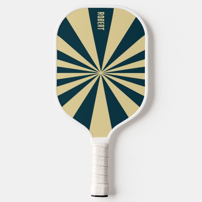 Retro Blue &Beige Stripes  Script Minimalist Name Pickleball Paddle (Back)
