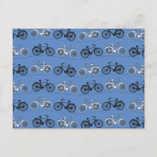 Retro Blue Bicycle Pattern Postcard