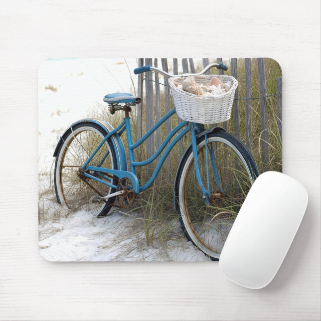 Retro Blue Bicycle with Seashells Mouse Mat (With Mouse)