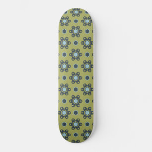 Retro Blue & Black Daisies on Green Floral Pattern Skateboard