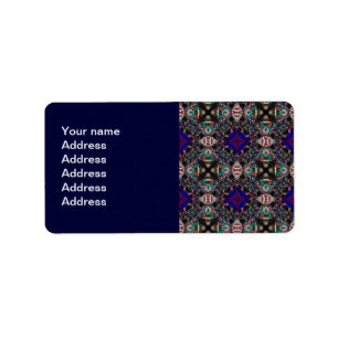 Retro Blue Blossom Fractal Pattern Label