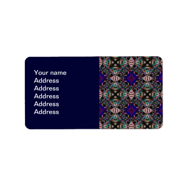 Retro Blue Blossom Fractal Pattern Label (Front)