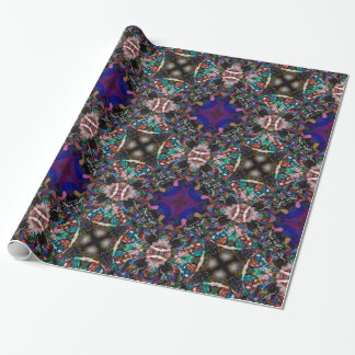 Retro Blue Blossom Fractal Pattern Wrapping Paper