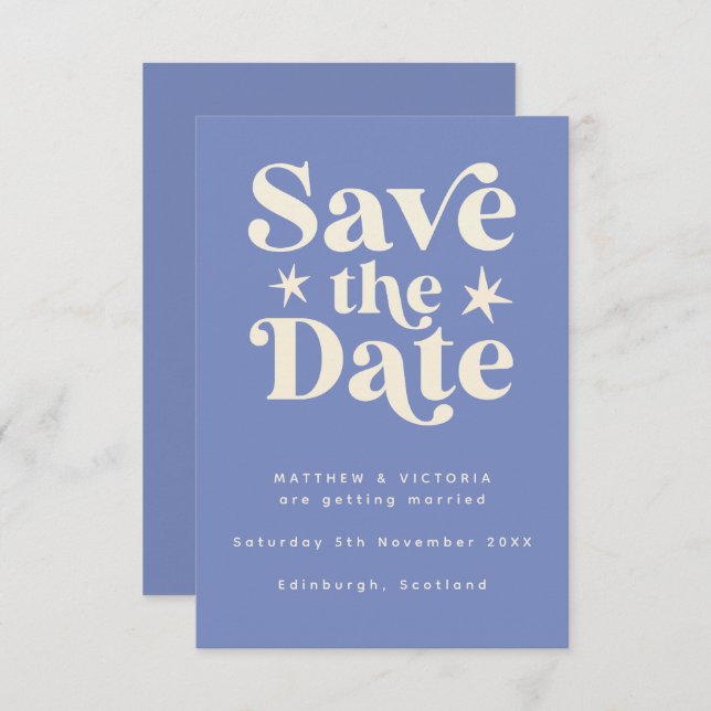 Retro blue Boho Simple Save the Date Card (Front/Back)