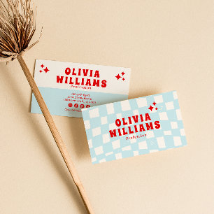 Retro Blue Bold Groovy Chequered Trendy Funky Fun Business Card