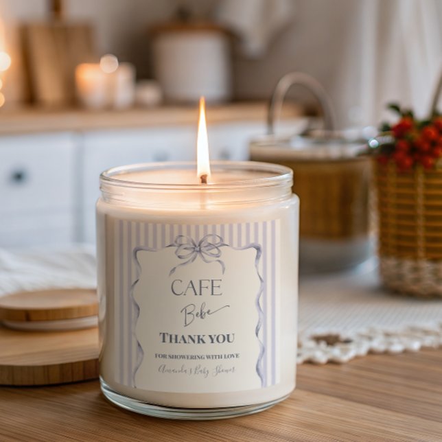 Retro Blue Bow Cafe Bebe Boy Coffee Baby Shower Square Sticker (Creator Uploaded)