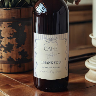 Retro Blue Bow Cafe Bebe Boy Coffee Baby Shower Wine Label